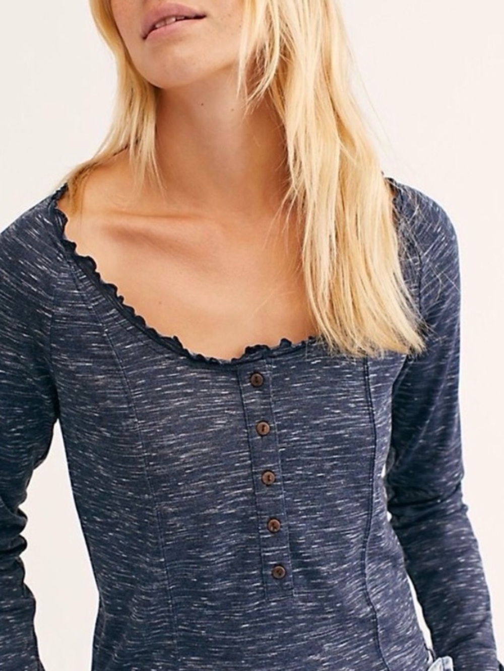 Free People Roxy Henley Long Sleeve Top Medium Navy Marle